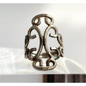 Swirl Statement Cutout Unisex Sterling Silver Victorian Vintage Ring - sz 6.5